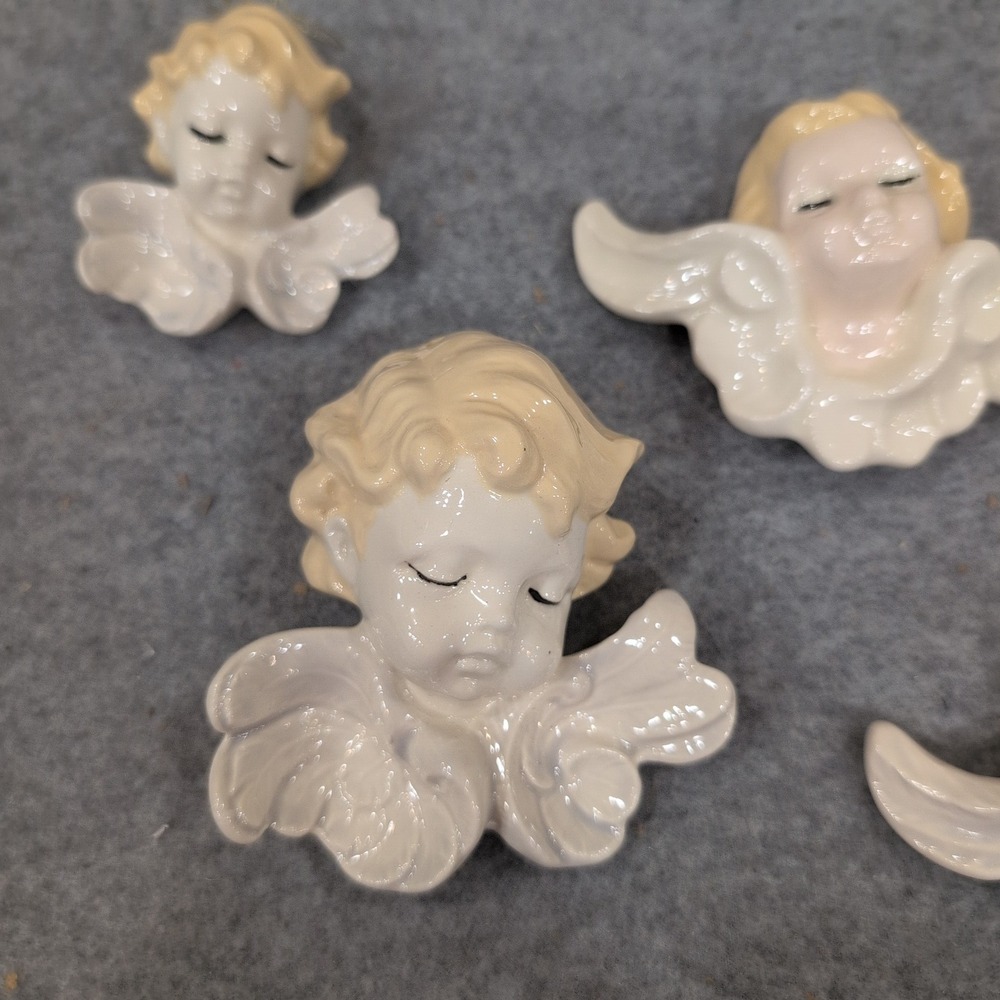 Vintage 1988 Ceramic Angel Cherub Wall Hanging Figurines Set of 9 Hand Painted - Picture 2 of 9